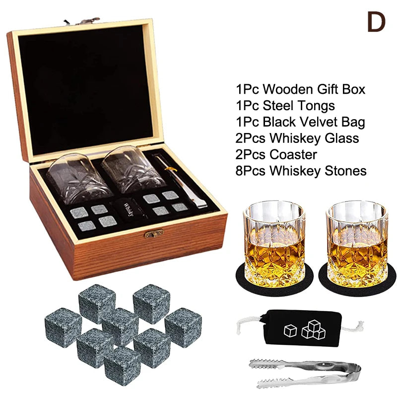 Wooden Whiskey Gift Set Crystal Glass Granite