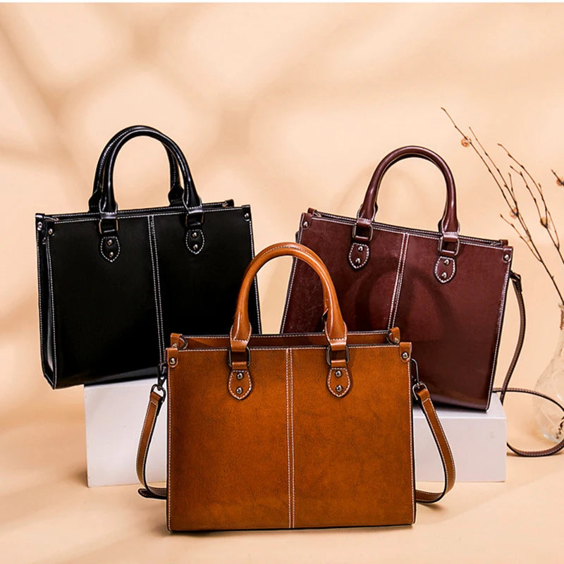 Cowhide Leather Shoulder Tote Bag