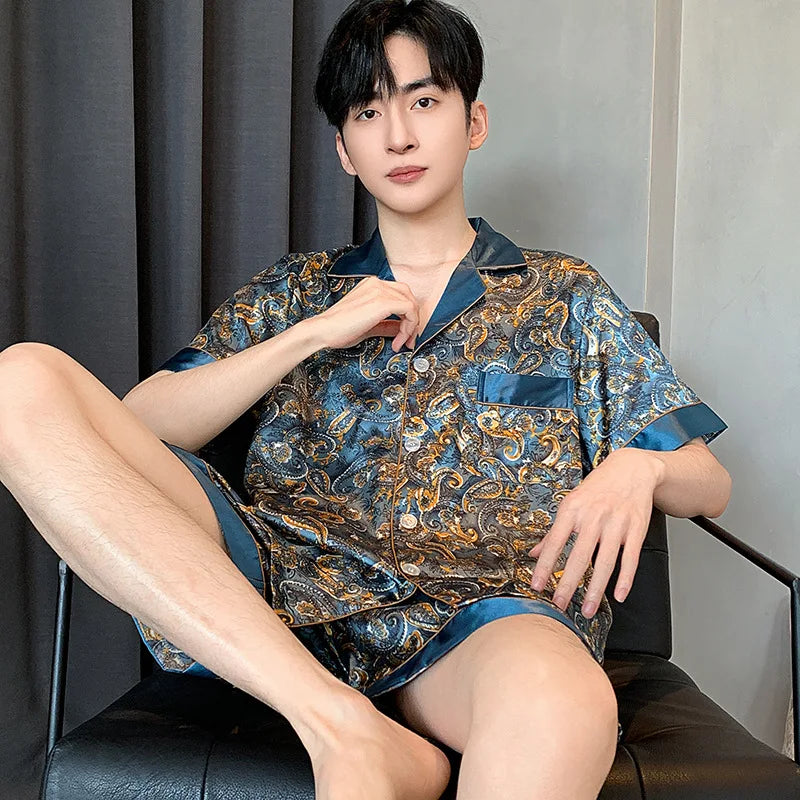 Men's Ice Silk Satin Pajama Set