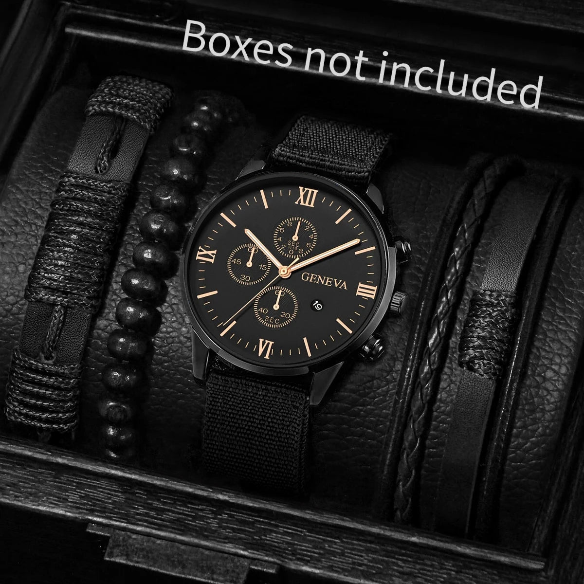 Men's Quartz Watch & Bracelet Set (4-5pcs)
