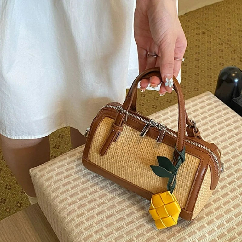 Woven Boston Crossbody Bag