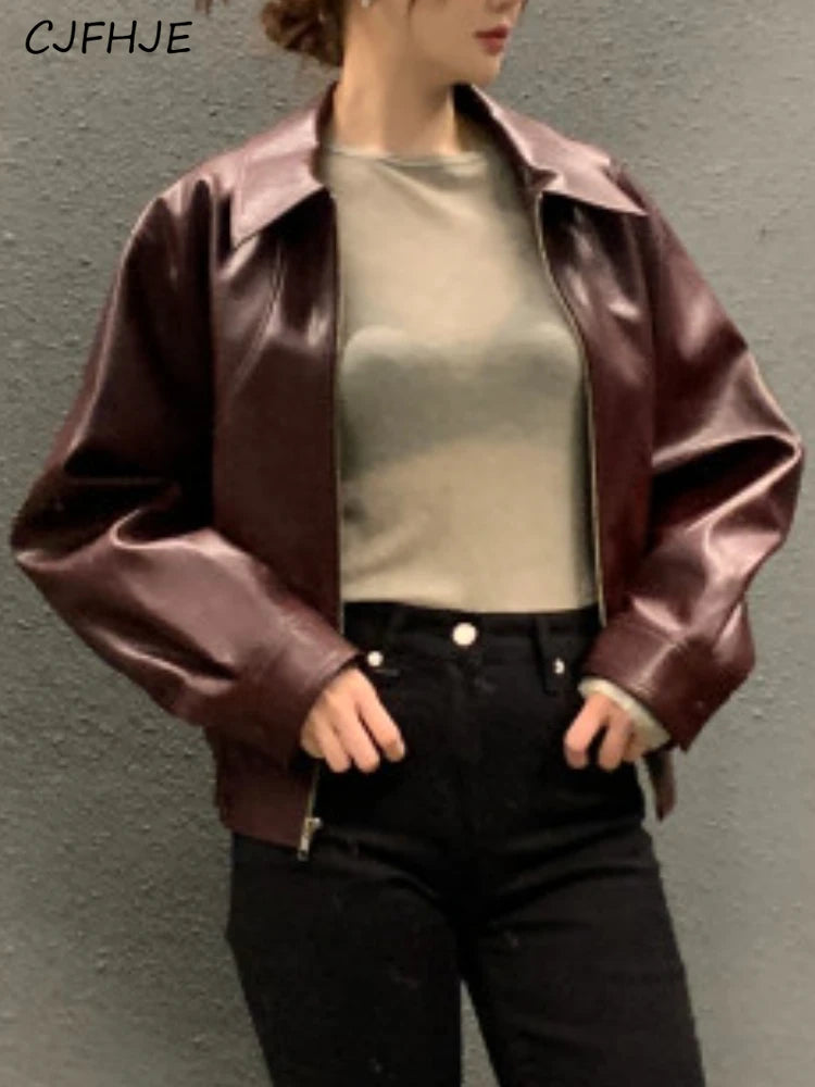 CJFHJE Cropped Leather Jacket
