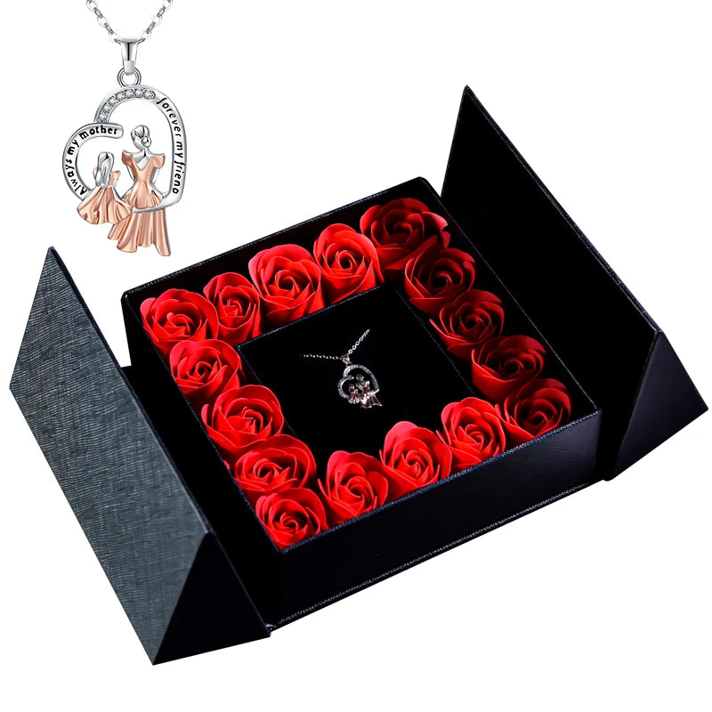 Women's Pendant Necklace Soap Rose Gift Box