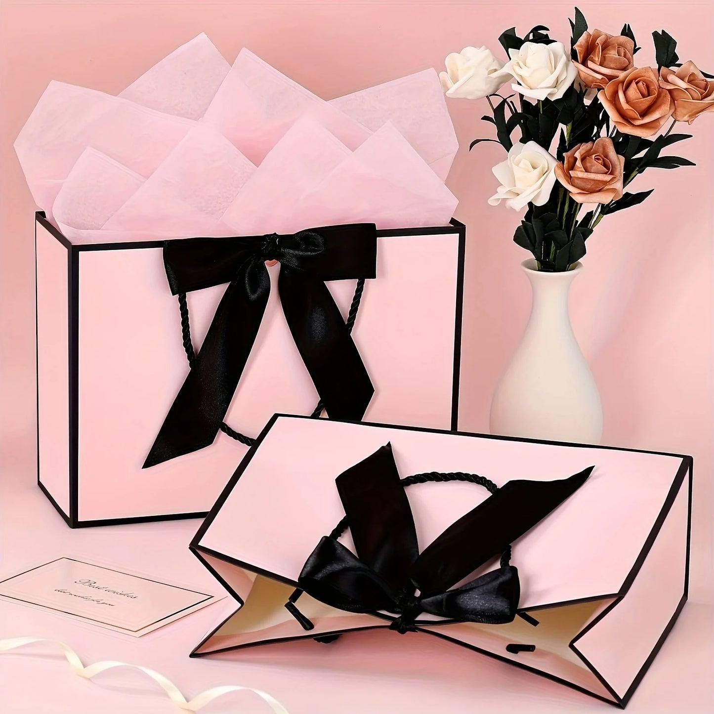 Large Gift Bag Bow Ribbon Greeting Card 8 Pcs
