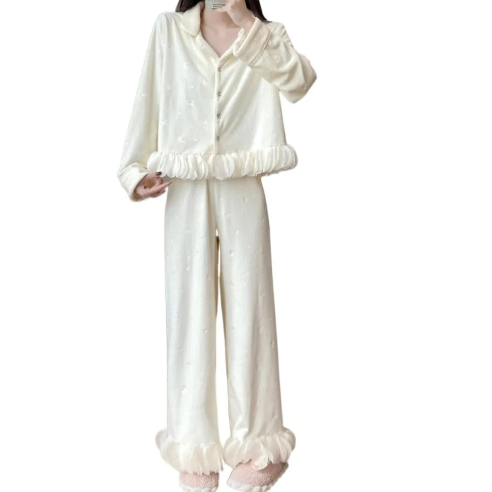 Women's Velvet Bow Long Sleeve Pajama Set