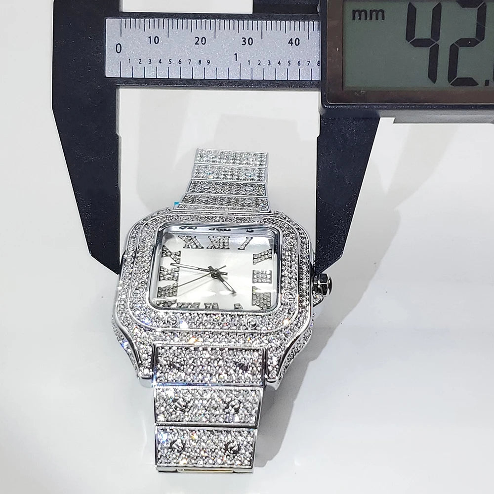 Women's Iced Diamond Square Quartz Watch
