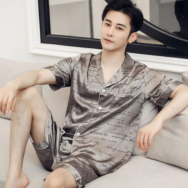 Men's Ice Silk Short Sleeve Pajama Set