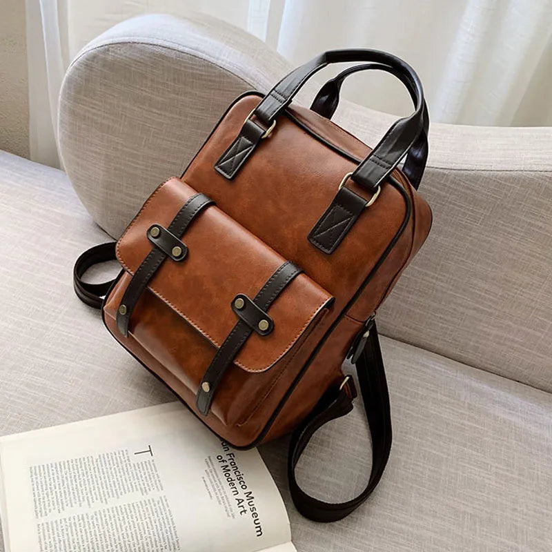 Leather Youth School Backpack