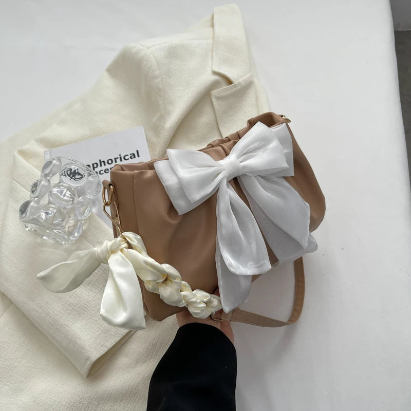 Bow Pleated Underarm Tote Bag