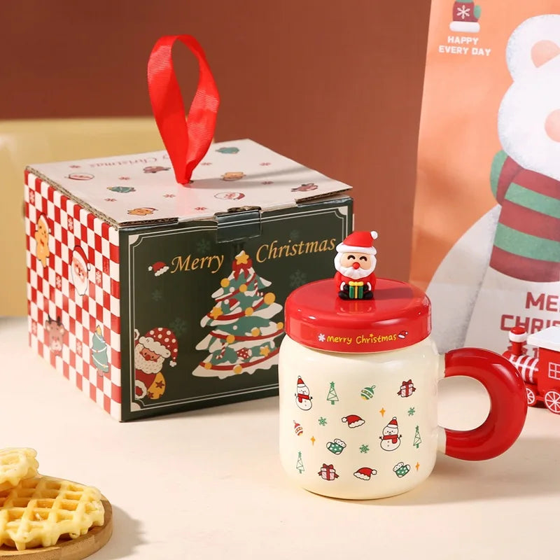 Ceramic Cartoon Mug Lid Spoon New Year Gift