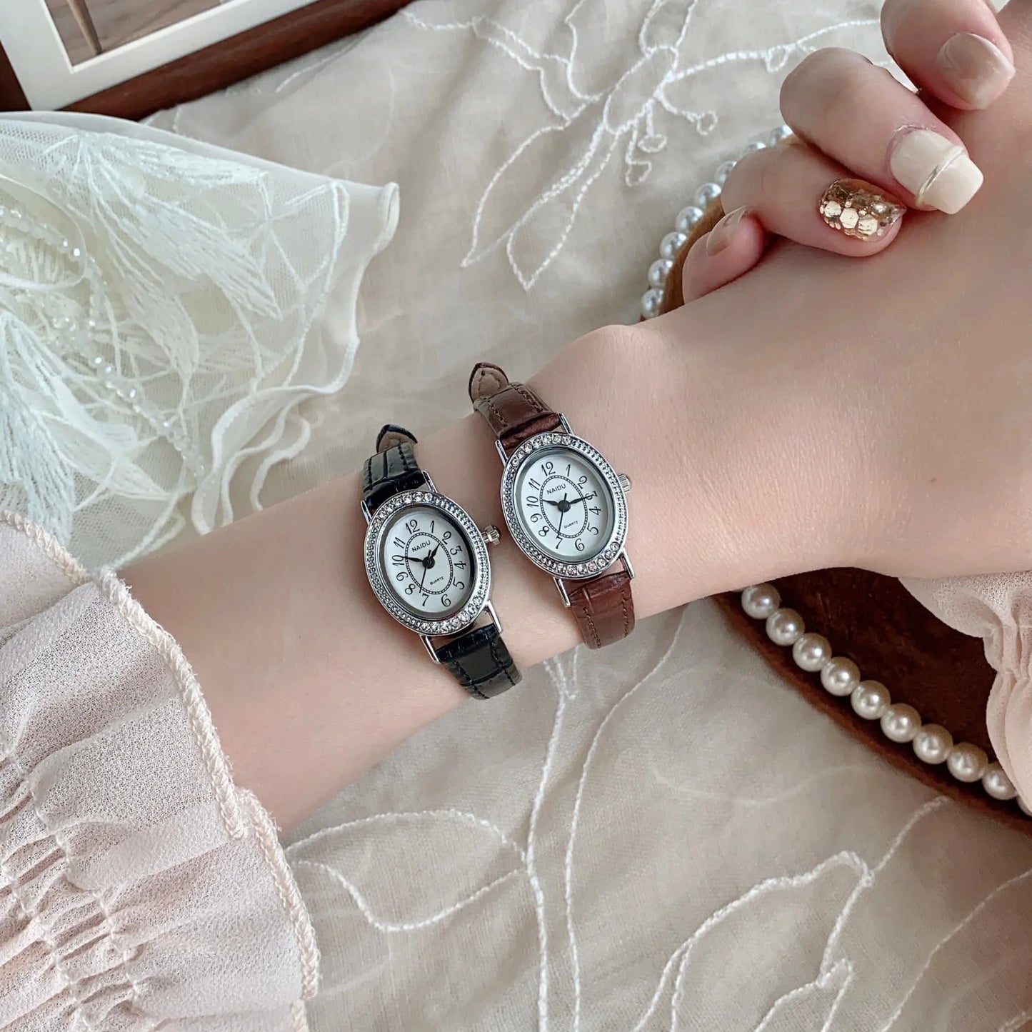 Oval Dial Leather Strap Watch