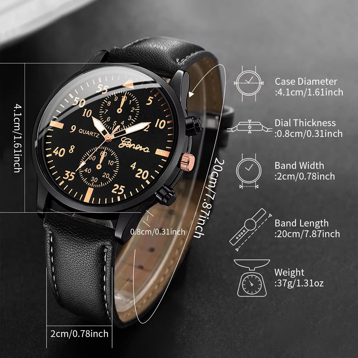Men's Leather Watch & Woven Bracelet Set (4pcs)