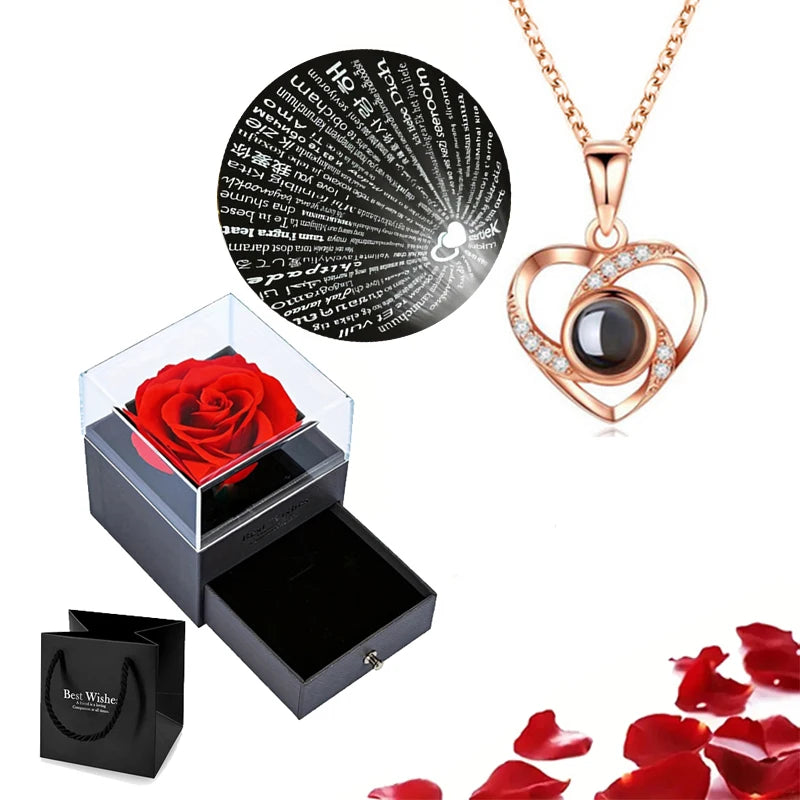 I Love You Projection Necklace Rose Gift Box