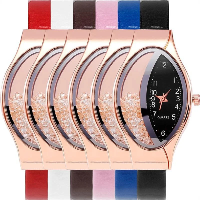 Crystal Oval Dial Leather Watch