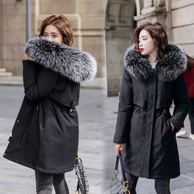 Waisted Fur Collar Down Jacket