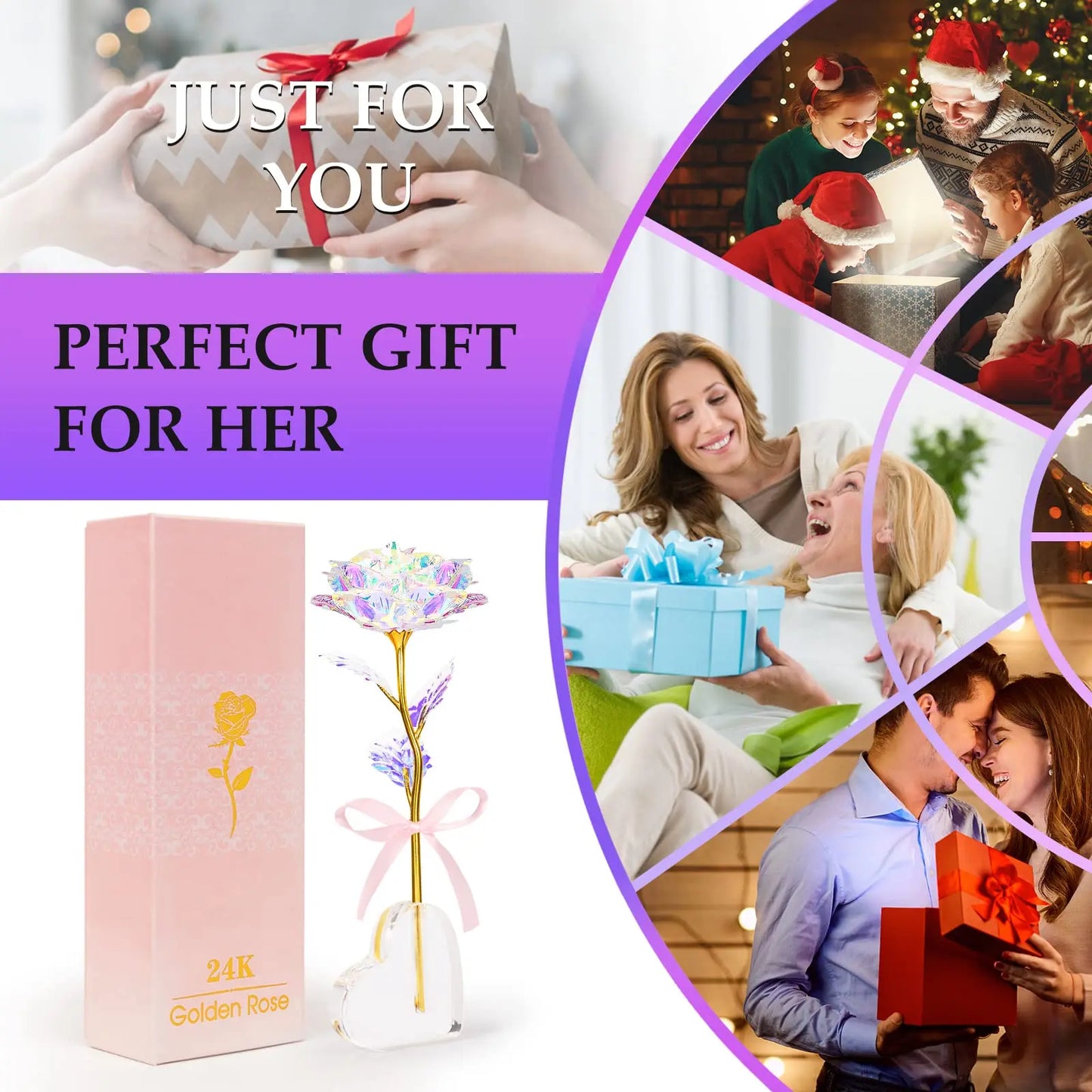 Galaxy Crystal Rose LED Heart Base Gift