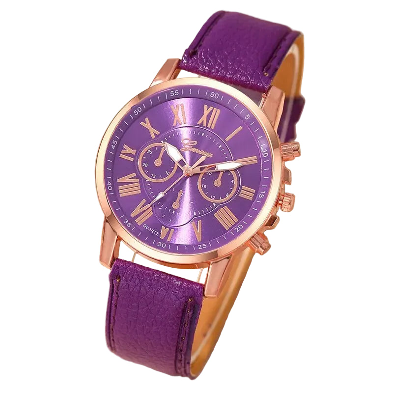 Women's Purple Leather Quartz Watch