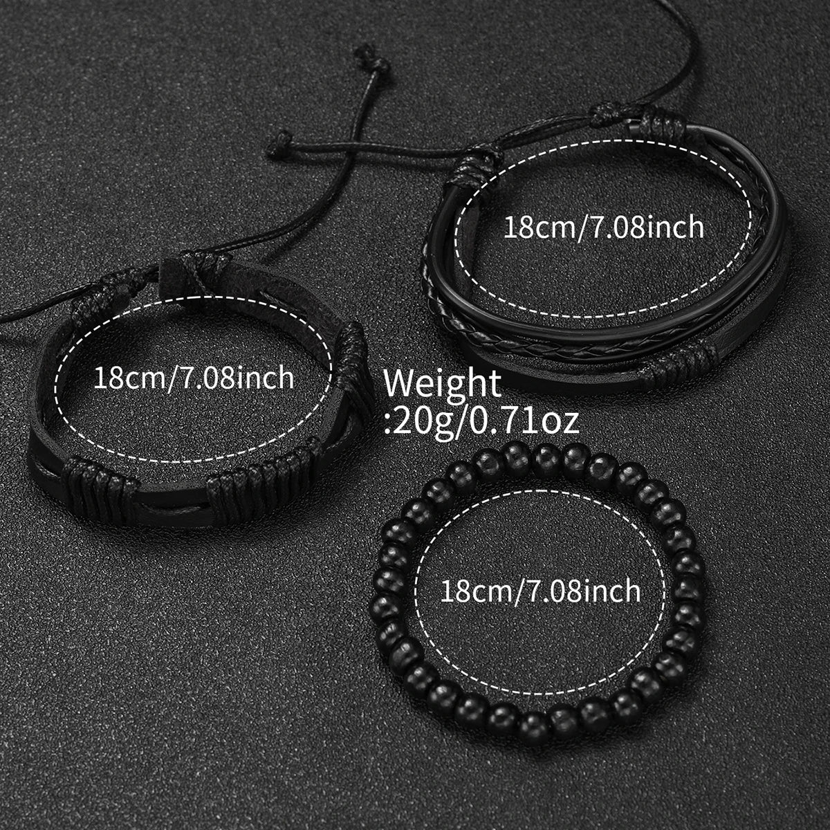 Men's Leather Watch & Woven Bracelet Set (4pcs)