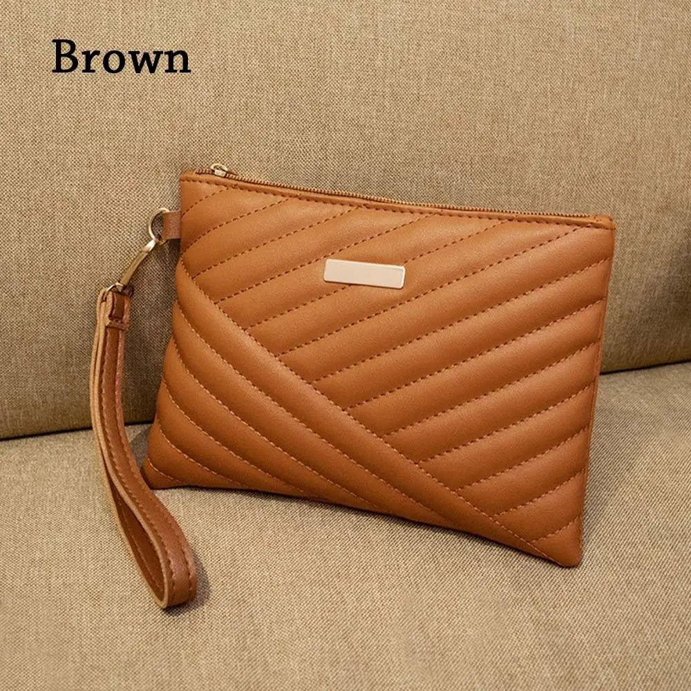 Women's Leather Envelope Wristlet Clutch Bag