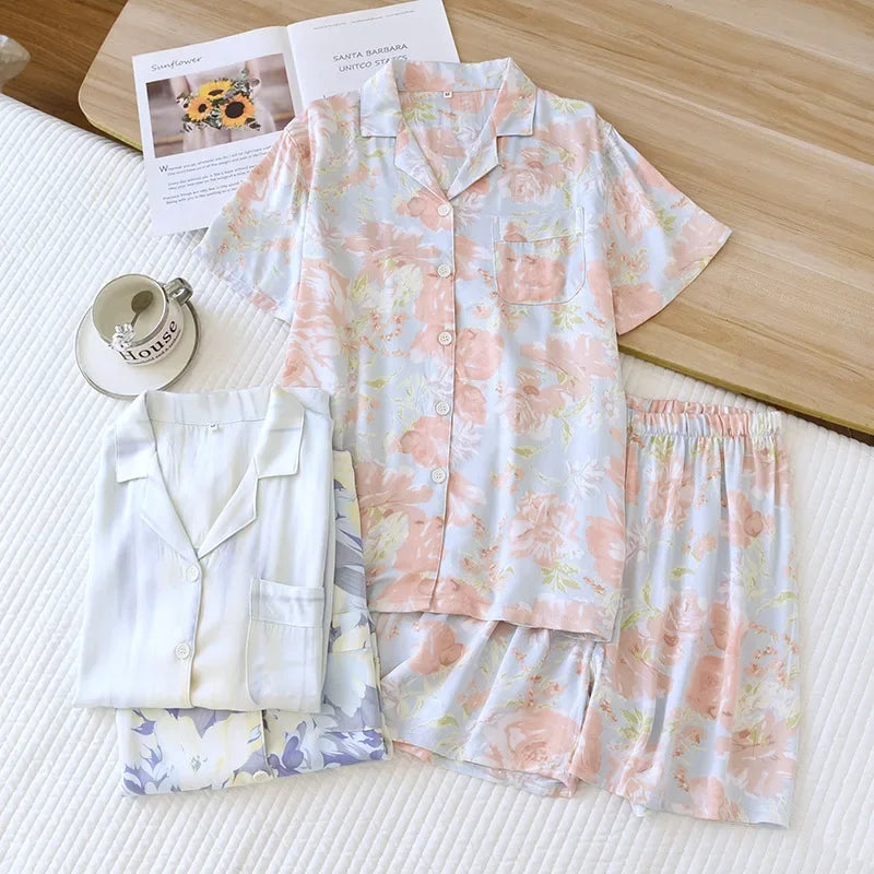 Women's Viscose Floral Short Sleeve Pajama Set