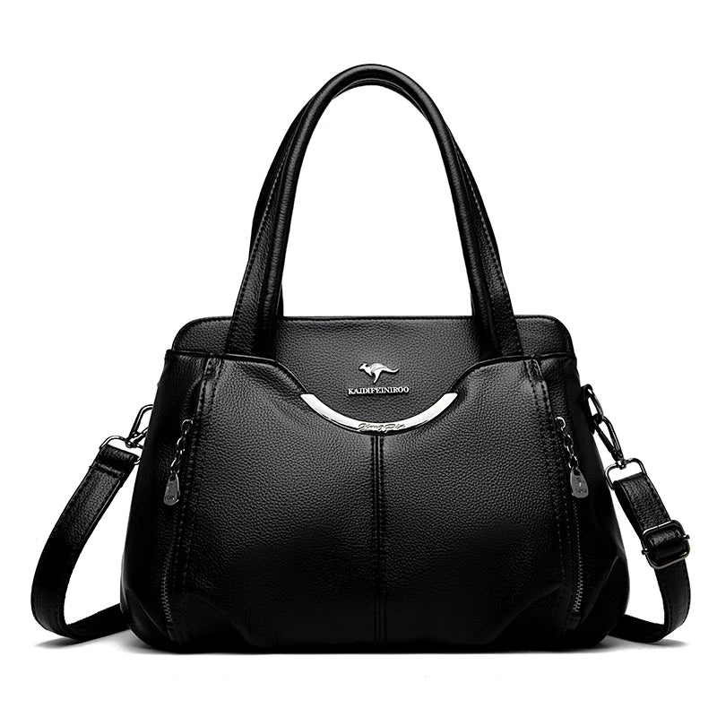 Soft Leather Multi-Pocket Tote Bag