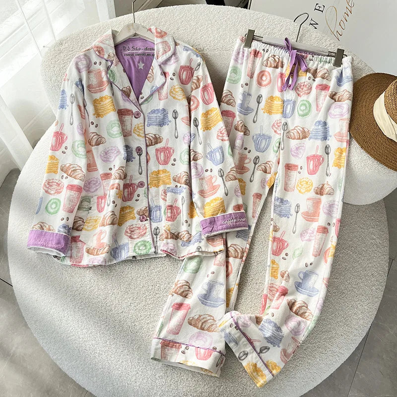 Fleece Cartoon Women Pajama Set