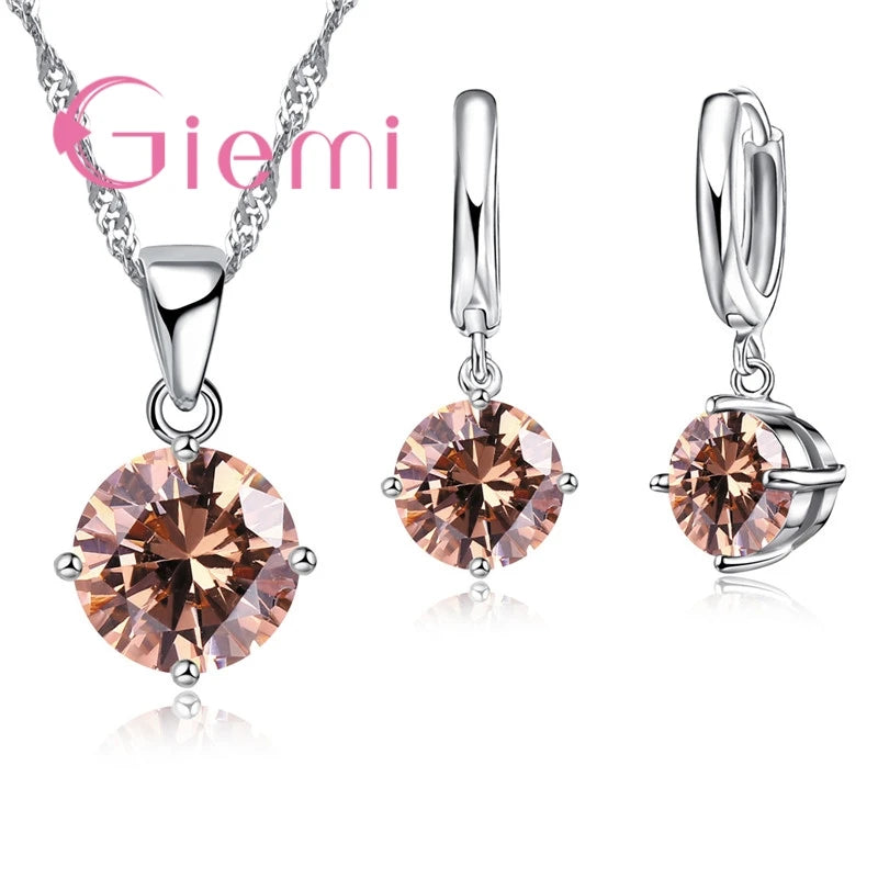 Women's S925 Silver Zirconia Necklace Earring Set