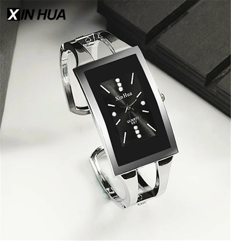 Women's Crystal Bangle Stainless Steel Quartz Watch