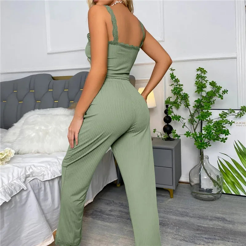 Women's Lace Suspender Trouser Pajama Set