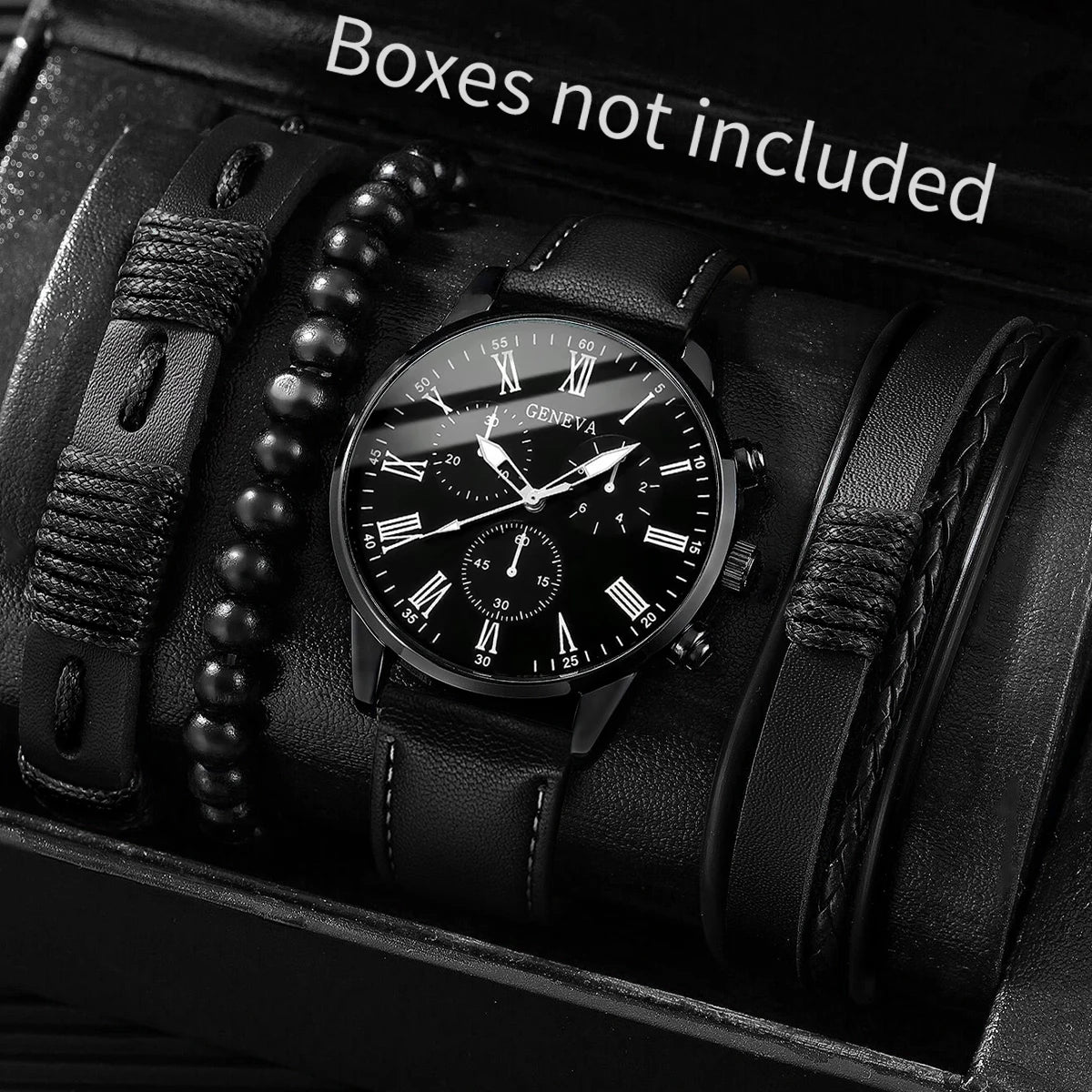 Men's Quartz Watch & Bracelet Set (4-5pcs)