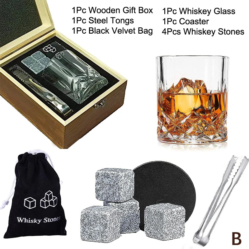 Wooden Whiskey Gift Set Crystal Glass Granite