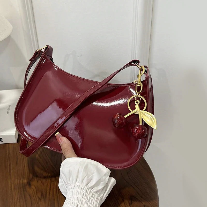 Leather Shoulder Bag Cherry