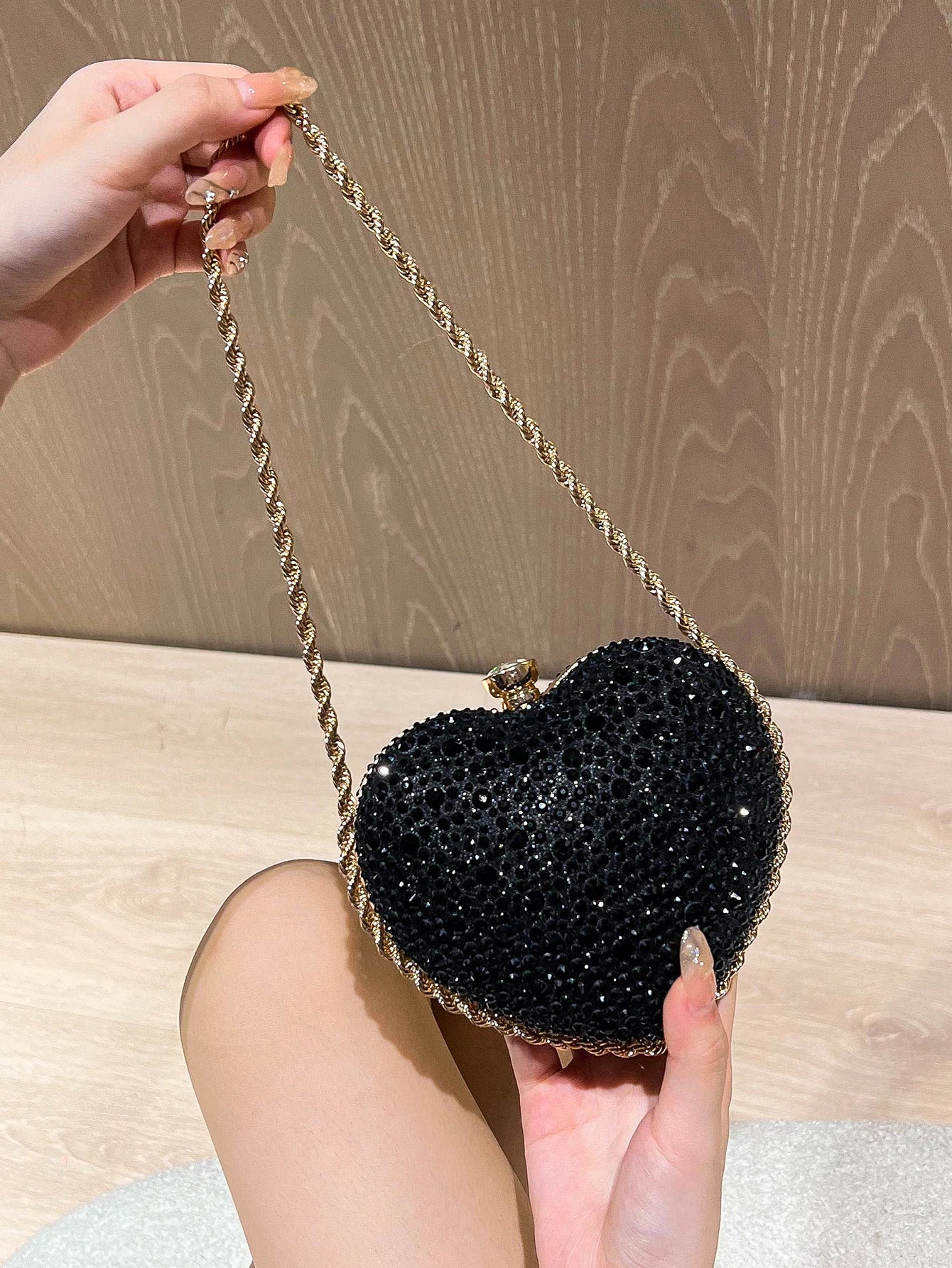 Women's Rhinestone Heart Evening Clutch Bag