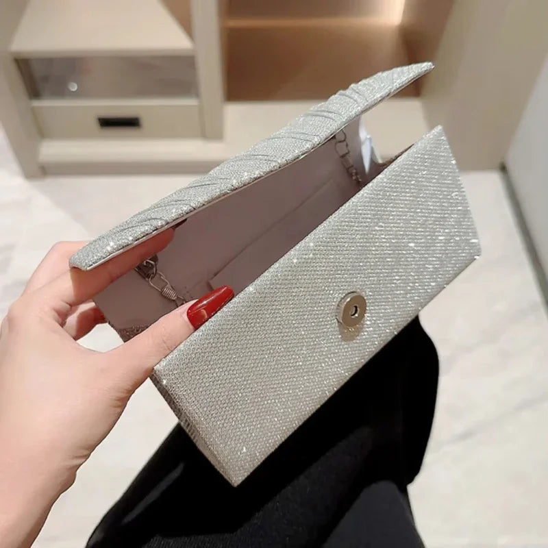 Women's Glitter Silver Envelope Evening Bag