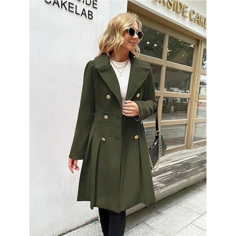 Woolen Double-Breasted Women Coat