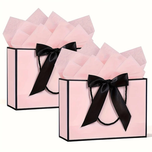 Large Gift Bag Bow Ribbon Greeting Card 8 Pcs