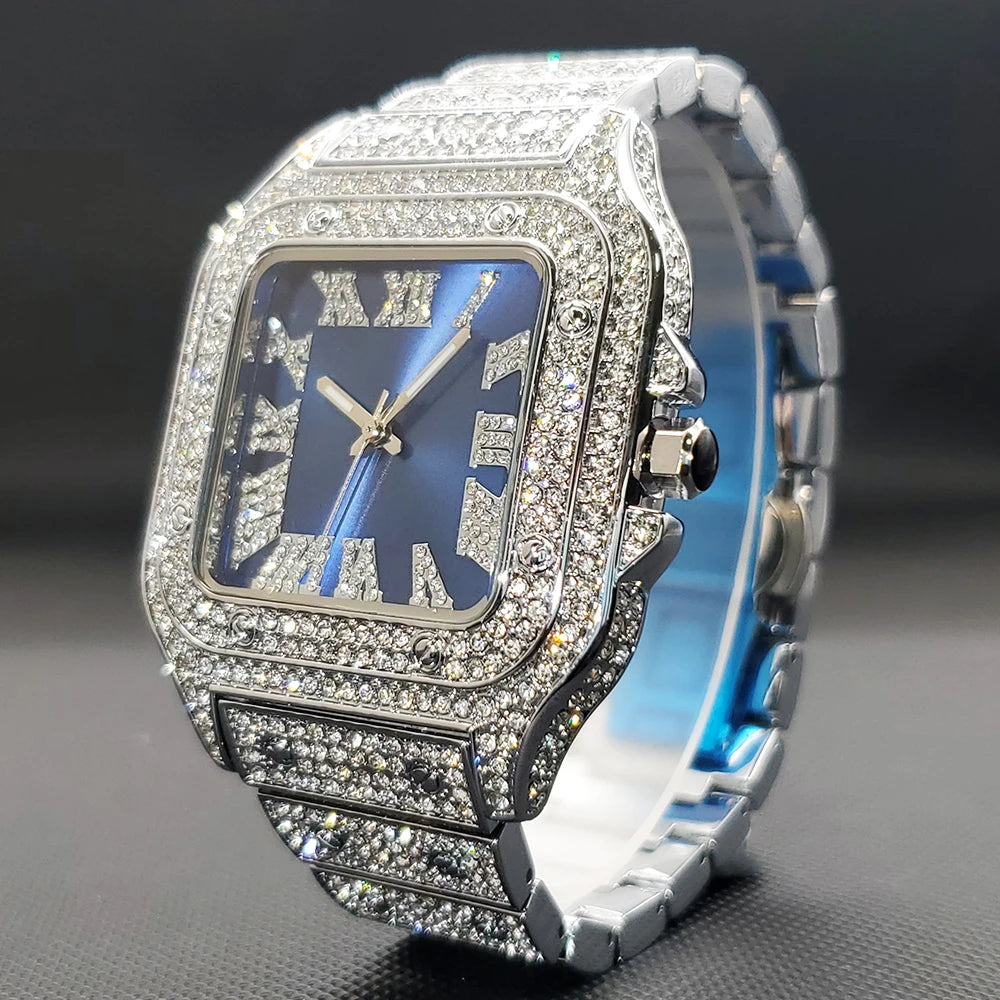 Women's Iced Diamond Square Quartz Watch