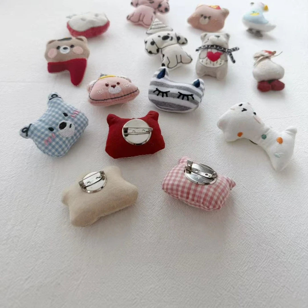 Bear Cat Fabric Brooch Handcrafted Pin