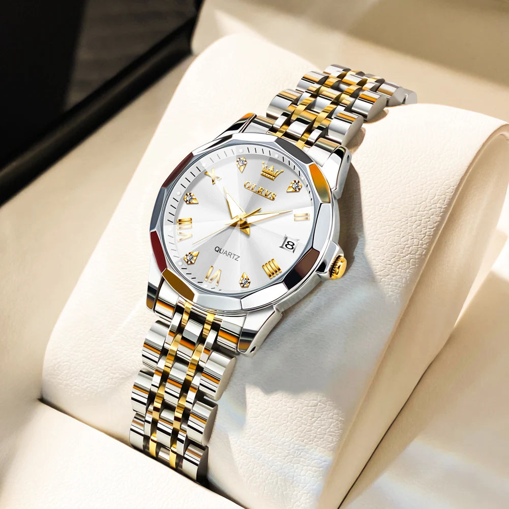 OLEVS Women's Gold Quartz Watch Steel