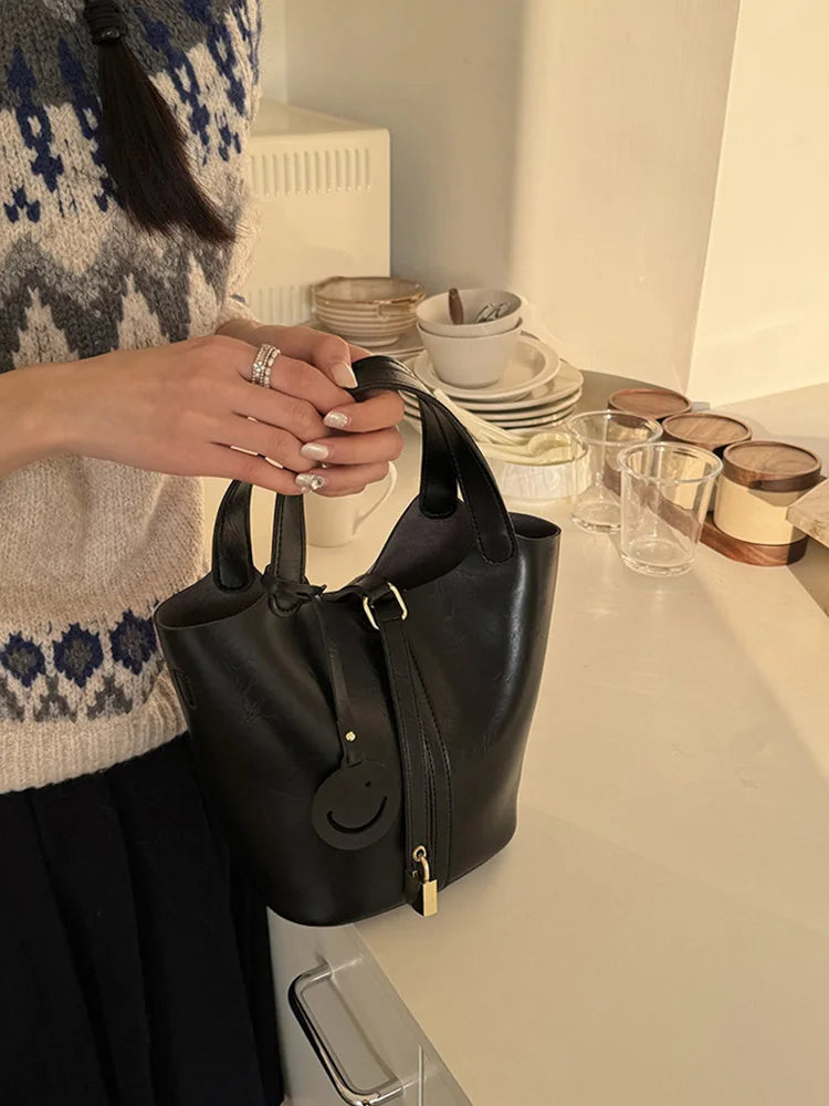 Luxury Leather Bucket Bag