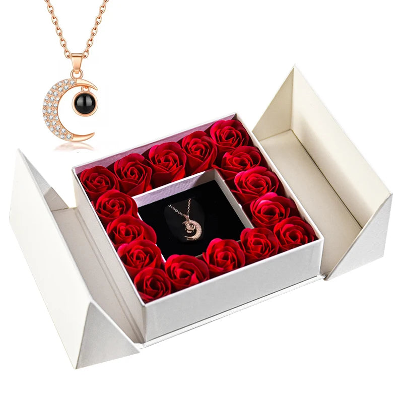 Women's Pendant Necklace Soap Rose Gift Box