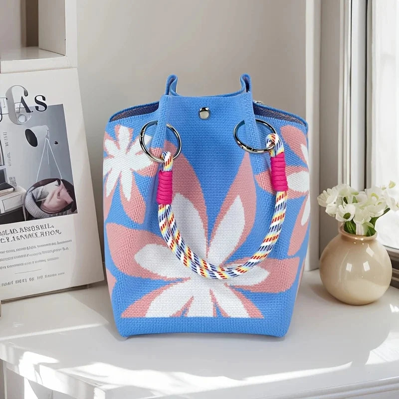 Vintage Floral Knit Tote Bag