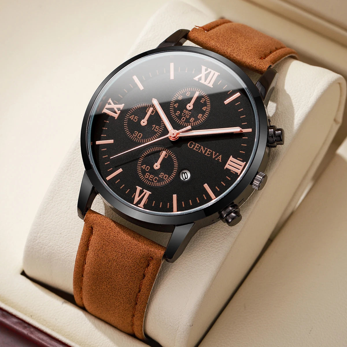 Unisex Leather Calendar Quartz Watch (1-2pcs)