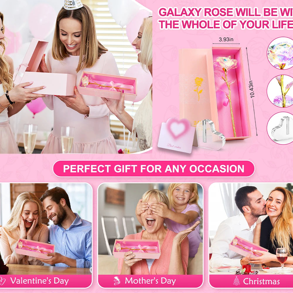 Galaxy Crystal Rose LED Heart Base Gift