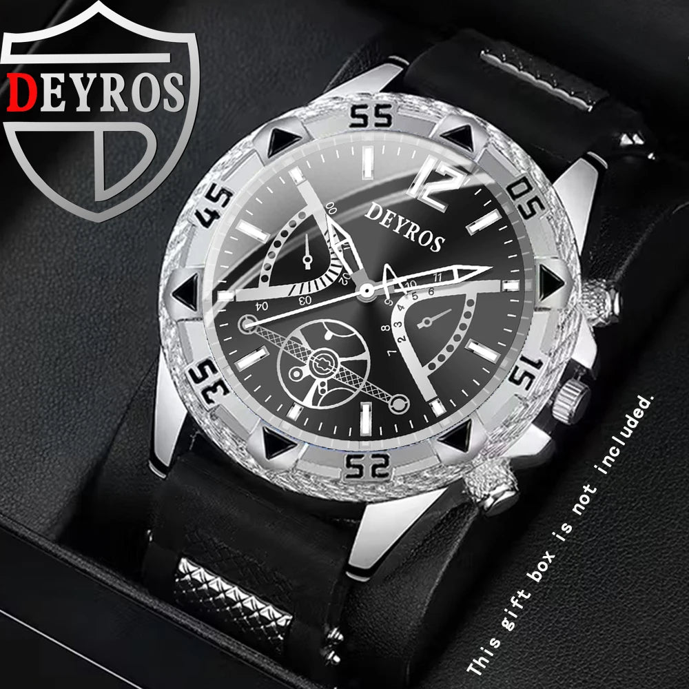 Men's Quartz Watch Set with Silicone Strap (2pcs)