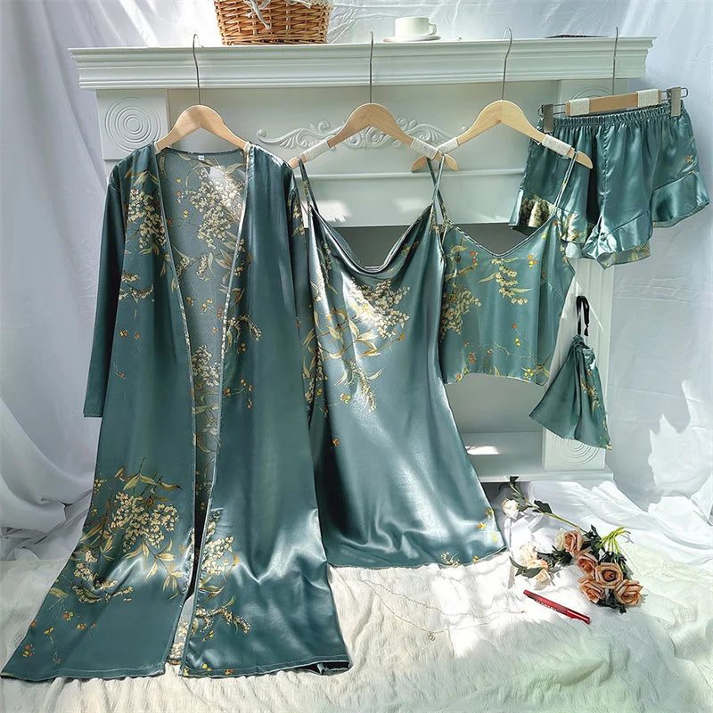 Women's 5-Piece Kimono Pajama Set