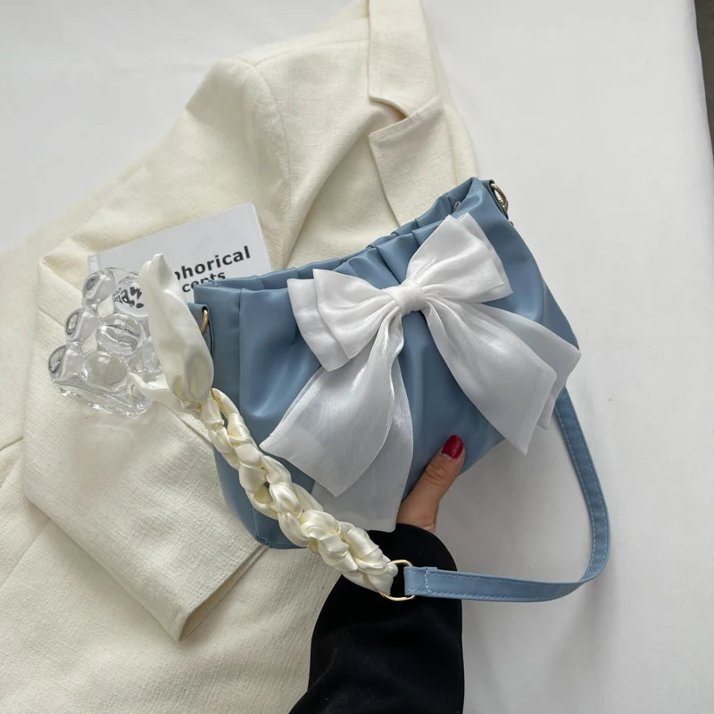 Bow Pleated Underarm Tote Bag
