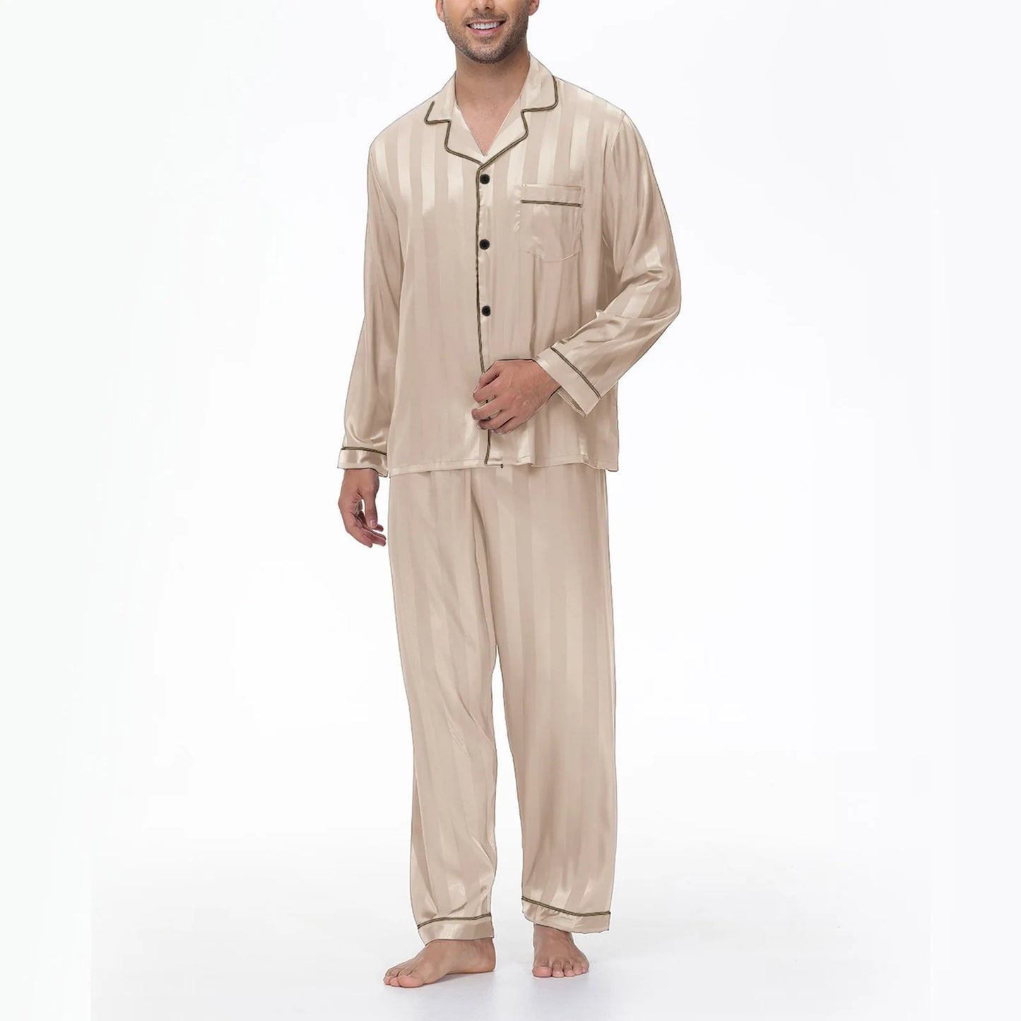 Men's Silk Satin Long Sleeve Pajama Shirt