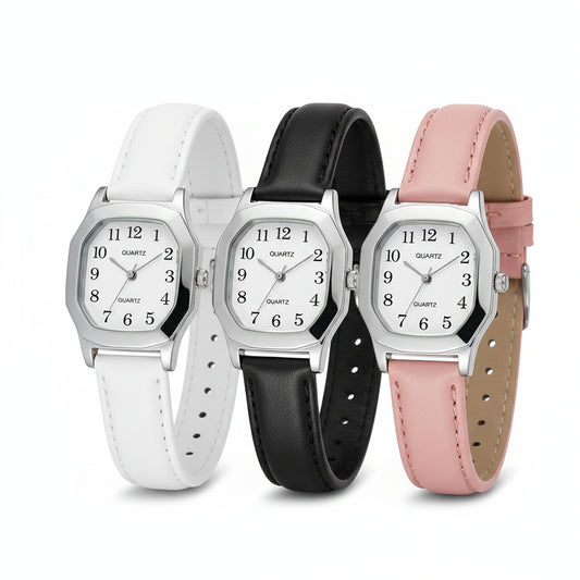 Women's Slim Leather Strap Quartz Watch
