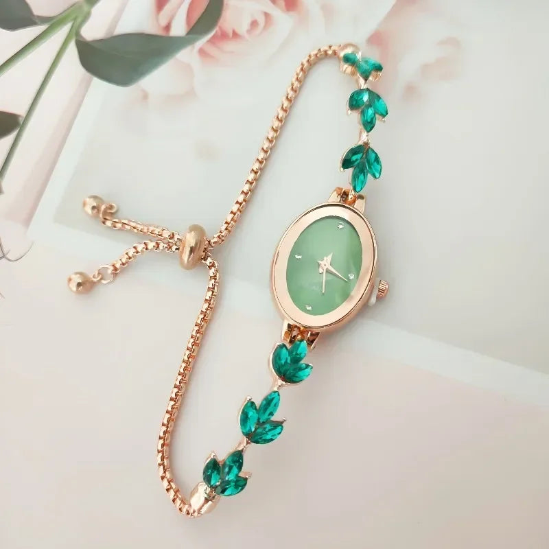 Clover Rhinestone Oval Watch